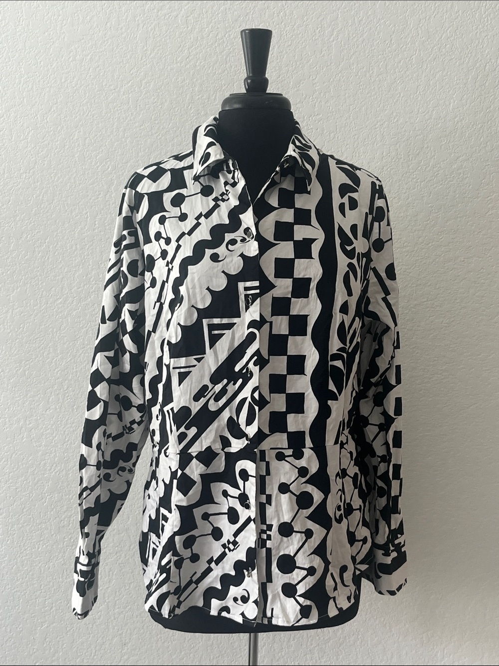 Isabel Toledo for Lane Bryant Black & White Geometric Button-Up Shirt